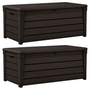 Keter Brightwood Weatherproof Patio Deck Storage Box Bench, Brown (2 Pack)